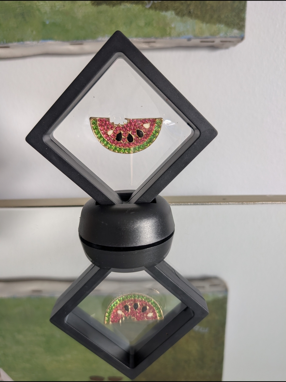 Watermelon Slice Brooch Sparkling Pink and Green